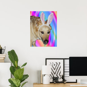 Poster Drôle Berger Allemand Chien & Oreilles Lapin Pâque