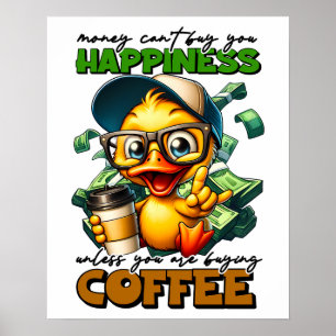 Poster Drôle Canard Portant Des Lunettes Coffee Citation 