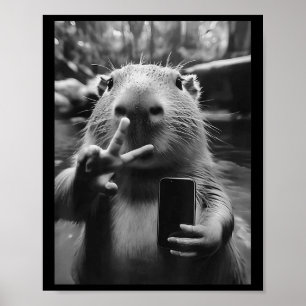 Poster Drôle Capybara Cadeaux Cool Capybara Selfie Mens F