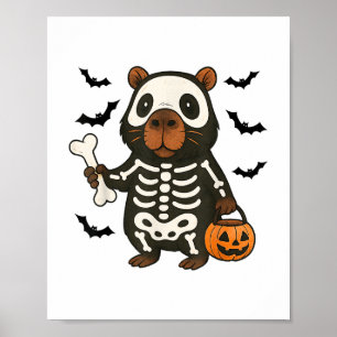Poster Drôle Capybara Skeleton Citrouille Costume d'Hallo