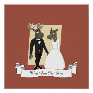 Poster Drôle Caricature du Mariage d'orignal