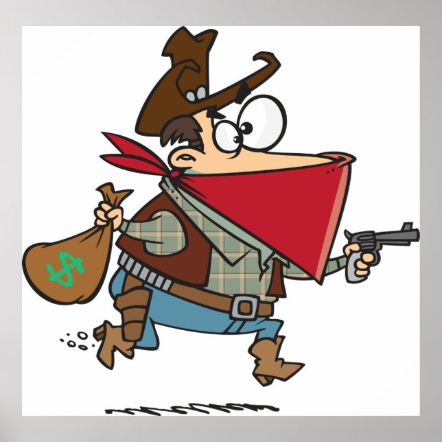Poster Drôle Cartoon Cowboy Bandit Robber (Devant)