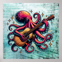 Poster Drôle Cartoon Octopus Jouer de la guitare