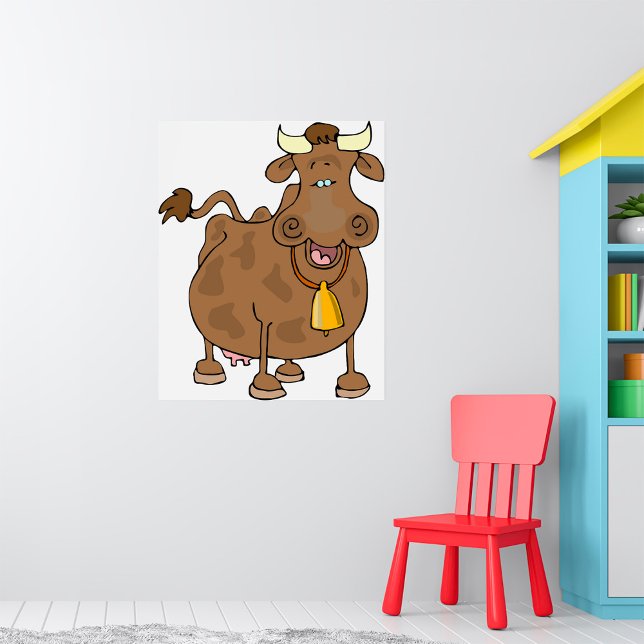 Poster Drôle Cartoon Vache Brown avec Bell Animal de ferm (Créateur téléchargé)