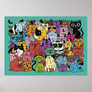 Poster Drôle Cats Illustration Couleur personnalisée