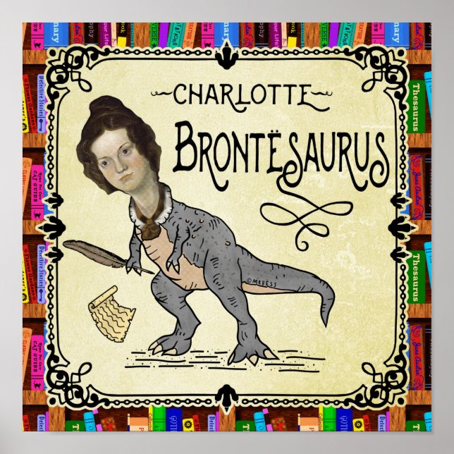 Poster Drôle Charlotte Bronte Saurus Dinosaur Lecteur de  (Devant)