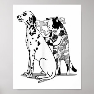 Poster Drôle Chat Et Chemise Chien Tatouage Artiste Chat