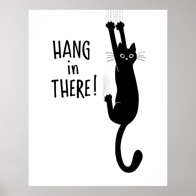 Poster Drôle Chat Noir Accroché - Accrochez-vous là ! (Devant)