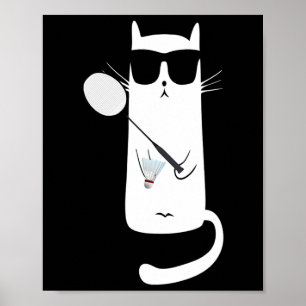 Poster Drôle Chat Portant Des Sungles Jouant Dminton