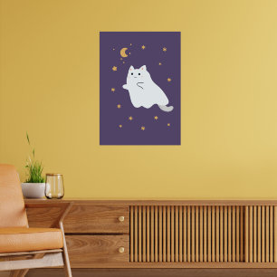 Poster Drôle chats de dessin animé avec balais, citrouill