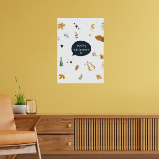 Poster Drôle chats de dessin animé avec balais, citrouill