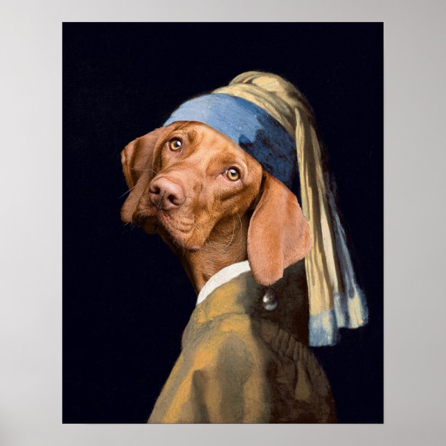 Poster Drôle chien fille avec une perle oreille Vermeer P (Devant)