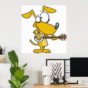Poster Drôle Chien Jouant Banjo Musique