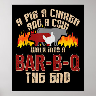 Poster Drôle Cochon Poulet Barre de Vache B Q Barbecue Ch