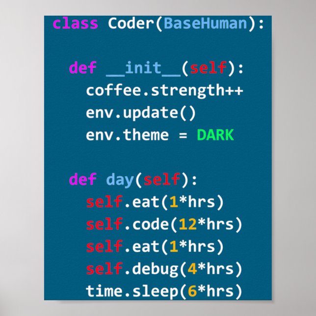 Poster Drôle Codage Python Cl Manger Code Dormir  (Devant)