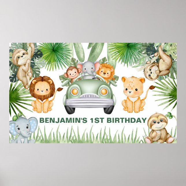 Poster drôle Cute Wild Jungle Safari Animaux Anniversaire (Devant)