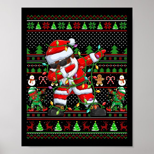 Poster Drôle Dabbing Père Noël Xmas Lights laideur Noël m (Devant)