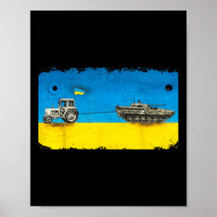 Poster Drôle d'agriculteur ukrainien tirant un char avec 