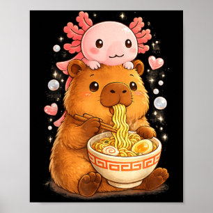 Poster Drôle d'Axolotl Nouille Anime Kawaii et Capybara