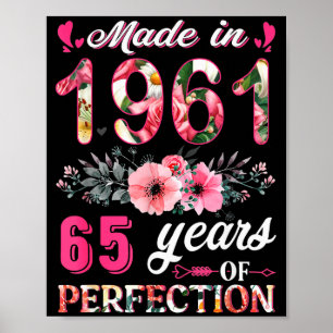 Poster Drôle de 65 ans fait en 1961 Floral 65e anniversai