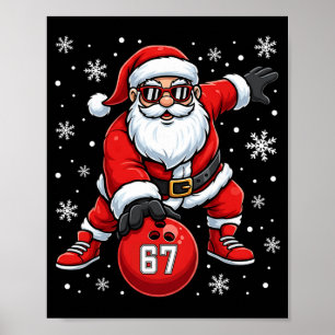 Poster Drôle de Bowling de Noël Santa Claus Cool 6 7 Meme