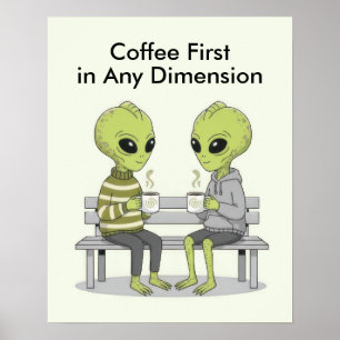 Poster Drôle de café et d'aliens