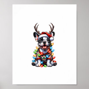 Poster Drôle de chien bouledogue français Noël lumière ch