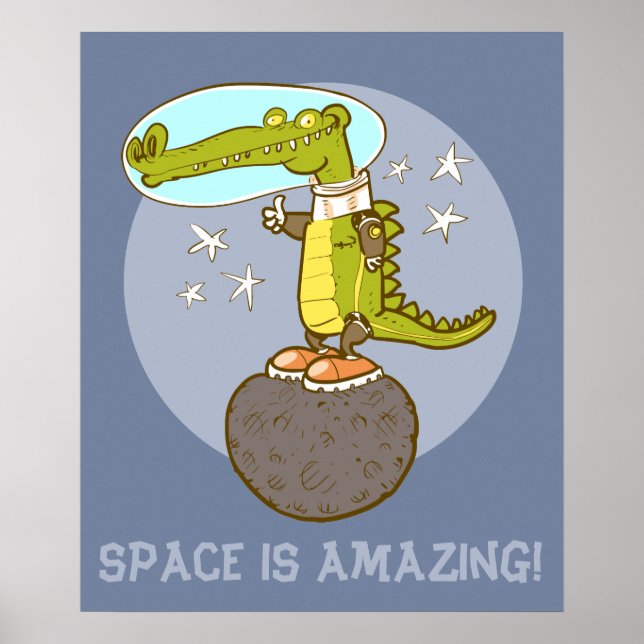 Poster drôle de crocodile dans l'espace dessin animé (Devant)