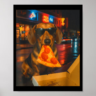 Poster Drôle de dachshund cool avec une tranche de pizza 