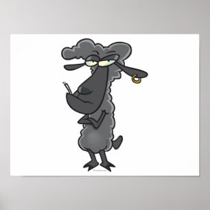 Poster drôle de dessin humoristique de mouton noir