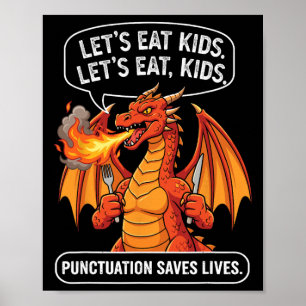 Poster Drôle de dragon mangeons des enfants virgules sauv