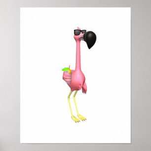Poster drôle de flamingo avec boisson