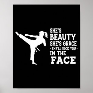 Poster Drôle de karaté taekwondo beauté grâce coup de pie