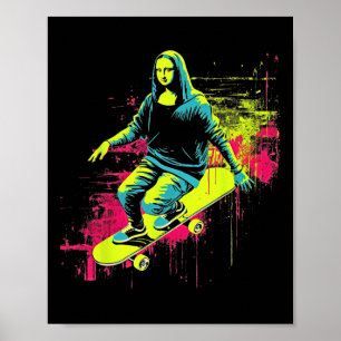 Poster Drôle de Mona Lisa en skateboard Cool Rétro Y2k Ed