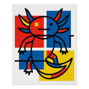 Poster Drôle de motif d'art abstrait Axolotl Piet Mondria