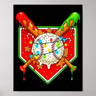 Poster Drôle de Noël Baseball Crème Glacée Dégoulinant Ho