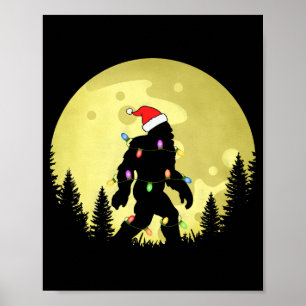 Poster Drôle de Noël Bigfoot Chapeau de Père Noël Lune Sa