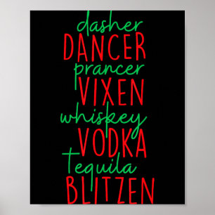 Poster Drôle de Noël Dasher Danseur Prancer Vixen Whiske
