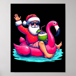 Poster Drôle de Noël en juillet flamingant flottant xmas 