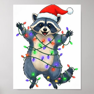Poster Drôle de Raton Laveur Chapeau de Père Noël Arbre d
