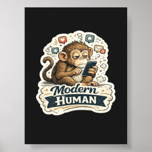 Poster Drôle de Singe Humain Moderne Smartphone Réseaux S
