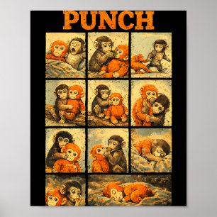 Poster Drôle de singe macaque mignon coup de poing mème j