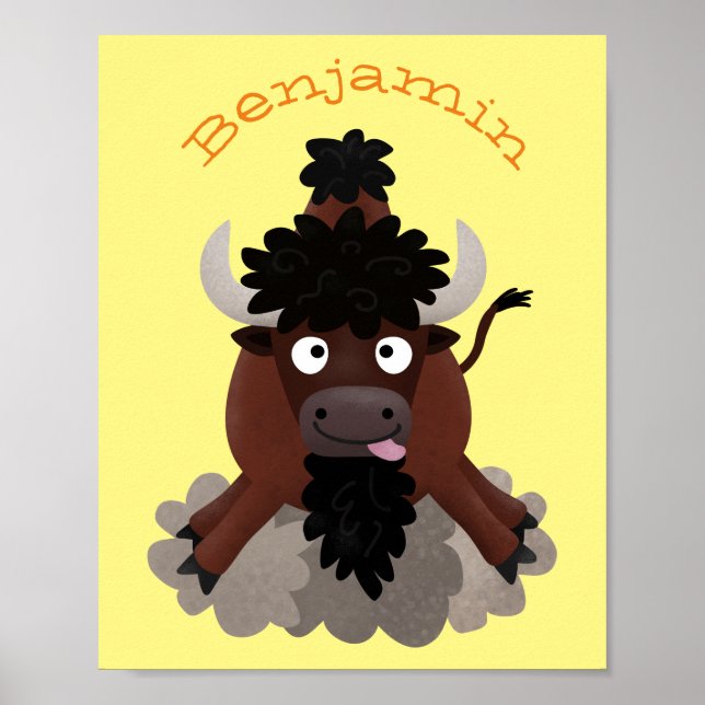 Poster Drôle dessin animé de bison de buffle (Devant)