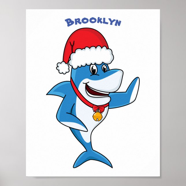 Poster Drôle dessin animé de requin de Noël (Devant)