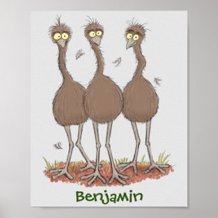 Poster Drôle dessin animé du trio australien emu