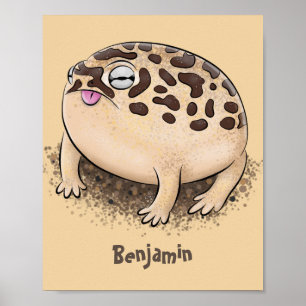 Poster Drôle dessin de grenouille à pluie dans le désert