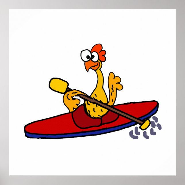 Poster Drôle en caoutchouc Poulet kayak dessin animé (Devant)