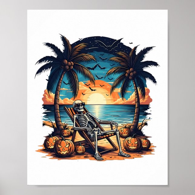 Poster Drôle été Skeleton Beach Party Halloween Vi (Devant)