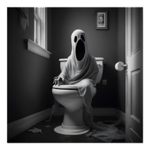 Poster Drôle fantôme assis dans les toilettes