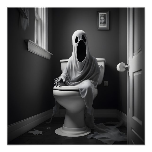 Poster Drôle fantôme assis dans les toilettes (Devant)